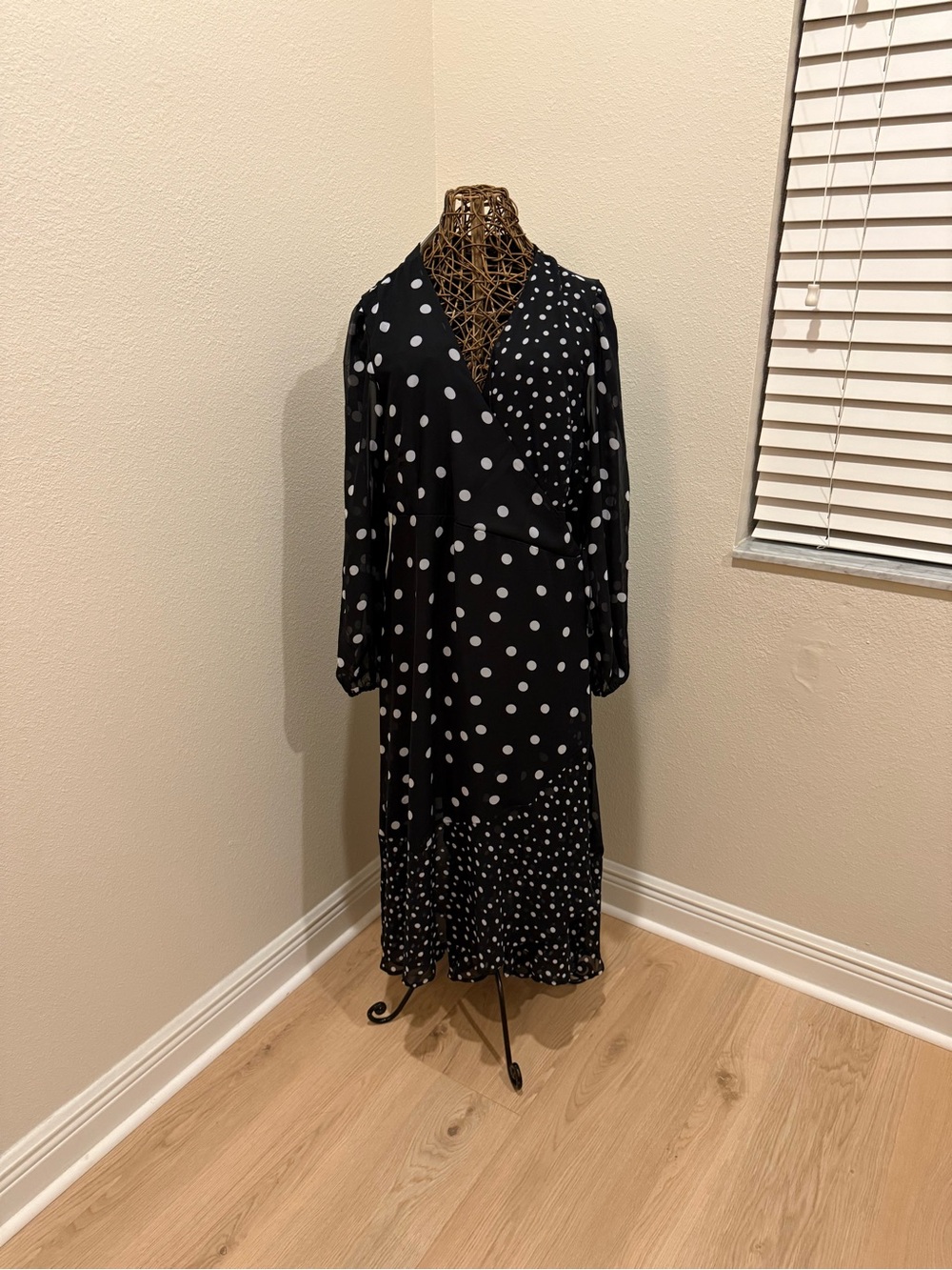 Motherhood Black and White Polka Dot Long Sleeve Wrap Dress